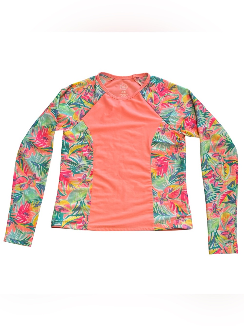 Wonder Nation Coral Tropical Rash Guard Girls XL 14/16 Swim Top